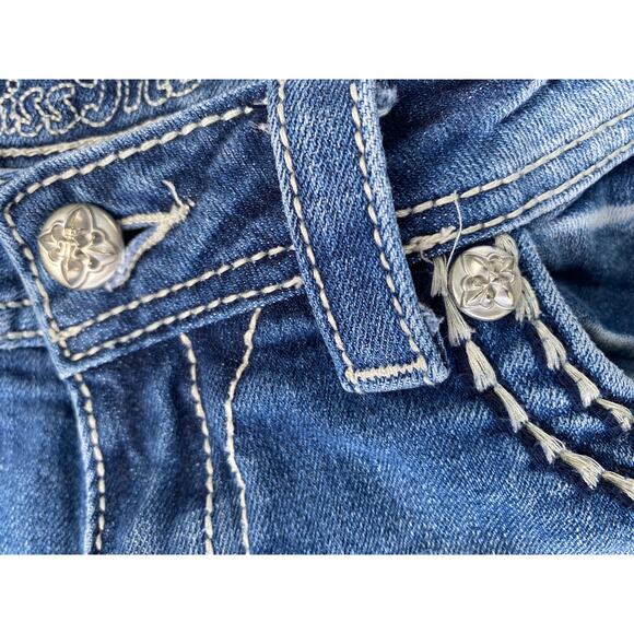 Western Miss Me Womens 30 Blue Retro Boho Vintage Logo Crop Indie Jeans - Picture 6 of 8